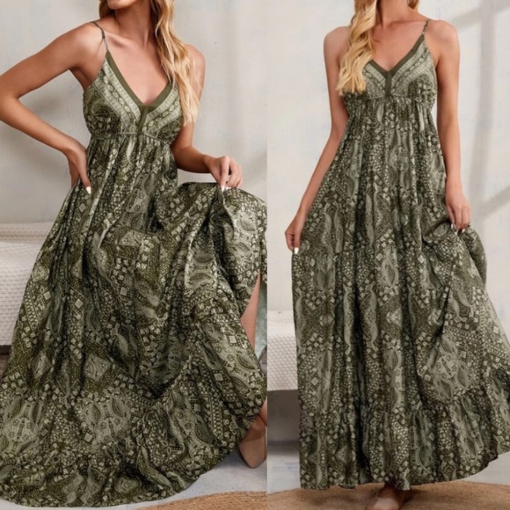Bohemian Gypsy Purple Ruffle Cami Maxi Dress Floral - Picture 2 of 11